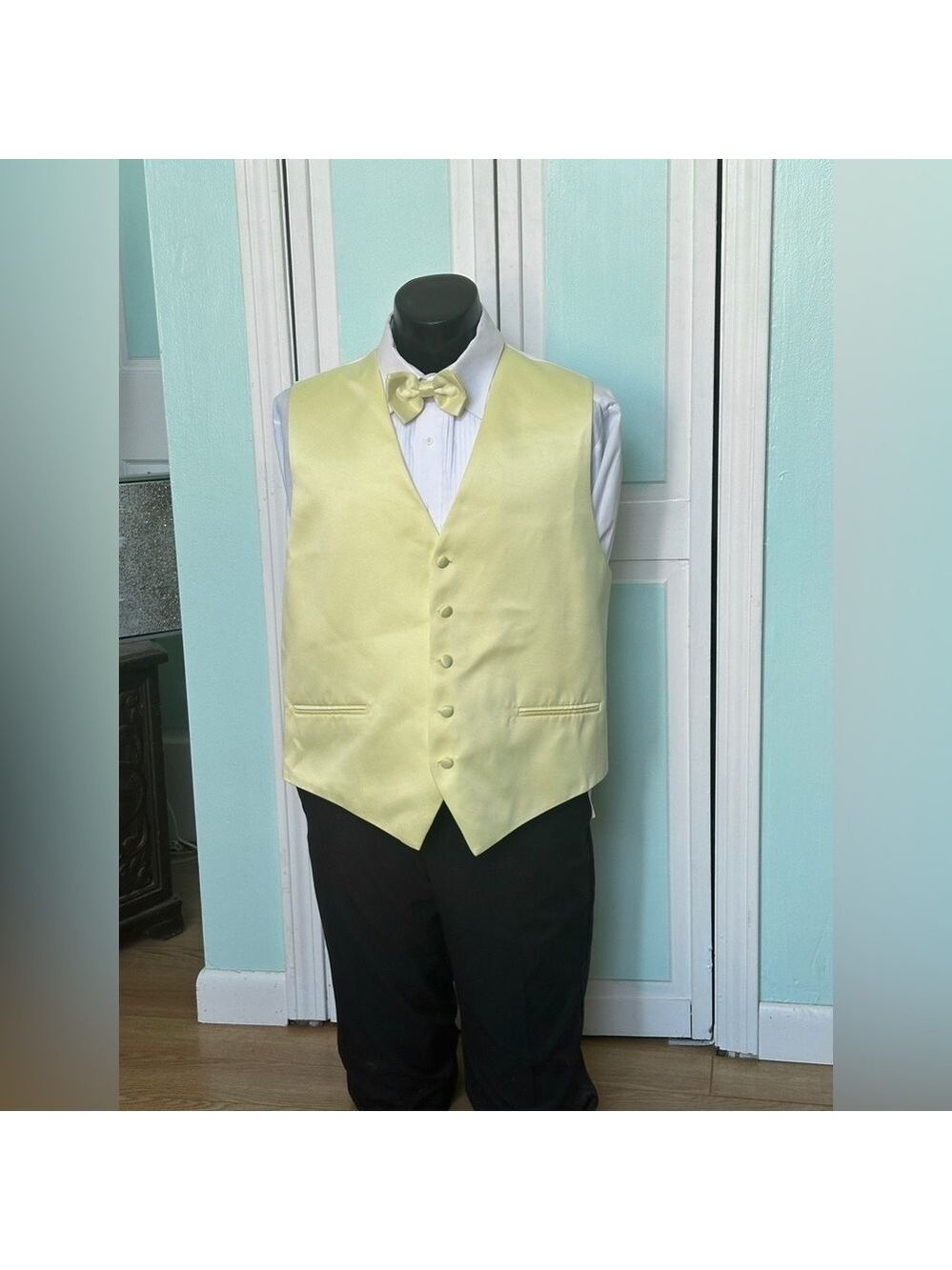 Canary Yellow Sunshine Satin Closed Back Vest Wedding Prom Men’s XL bow tie
